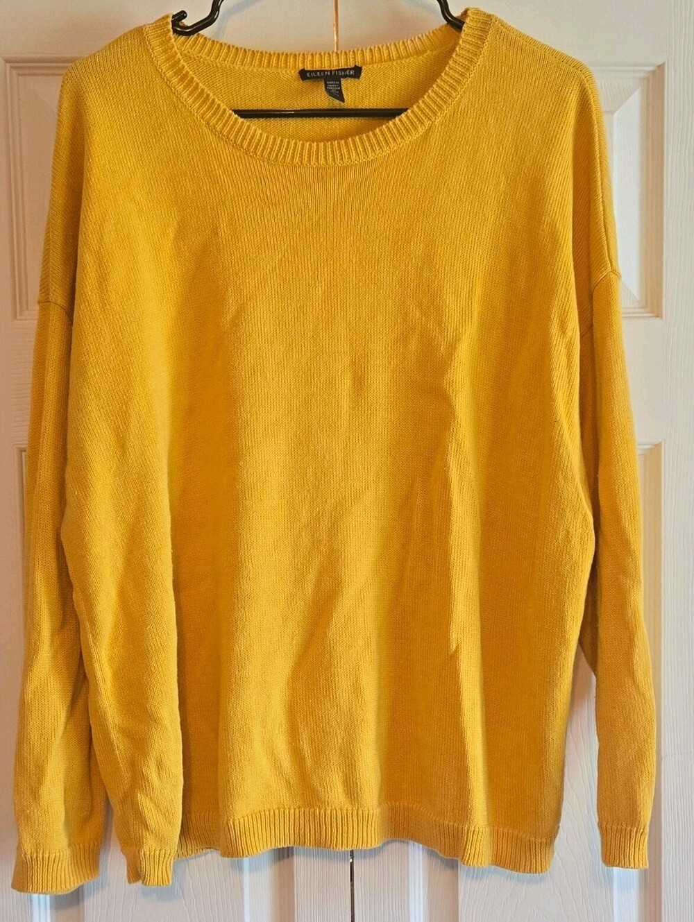 Eileen Fisher Yellow Knit Crewneck Pullover Sweater organic Linen Cotton Sz L